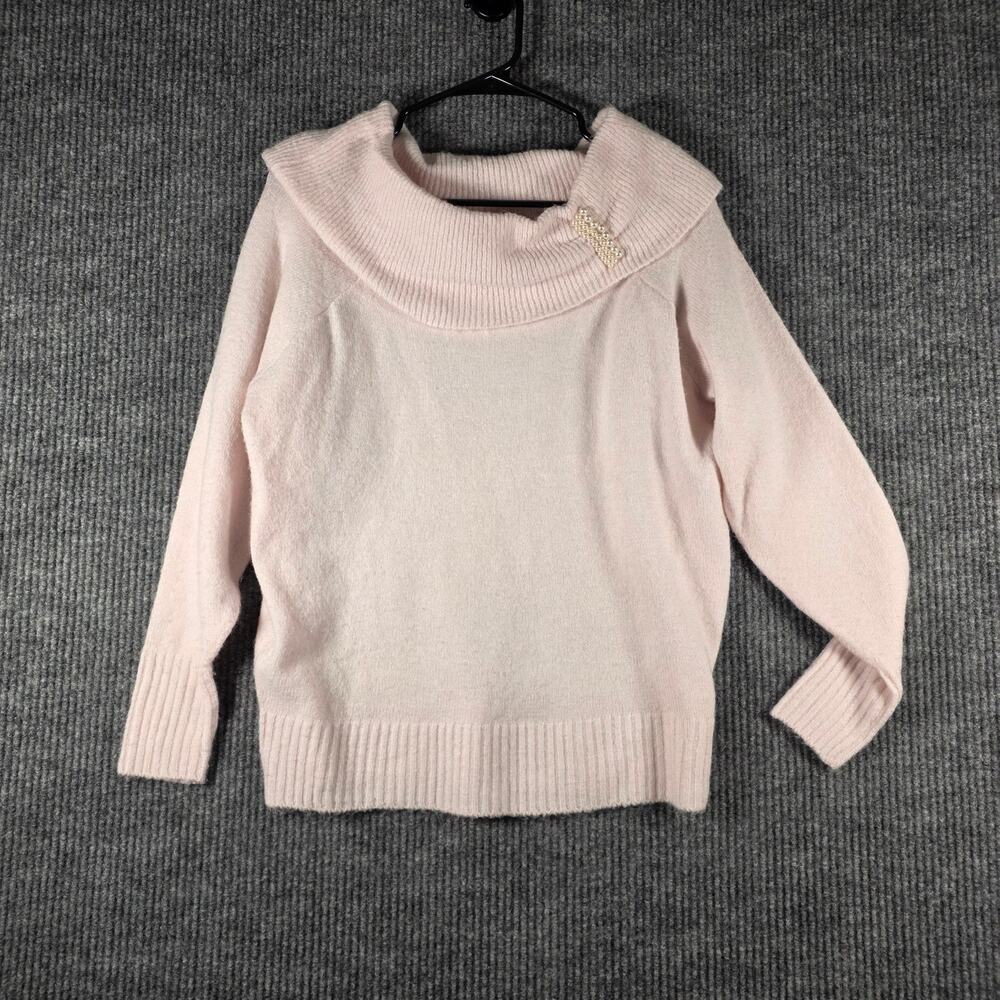 Cato Blush Pink Cowl Neck Sweater Pearl Detail Soft Knit Womens M
